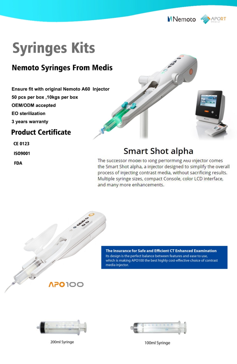 C855-5202/C855-5206 200ml Power Injector Syringes --Nemoto Dual Shot A25/A60/A300 CT Contrast หัวฉีดขนาดกลาง